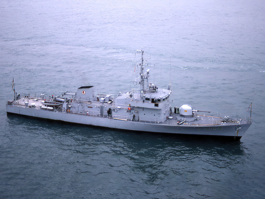 HMS Swallow Royal Navy Peacock Class Patrol vessel at sea