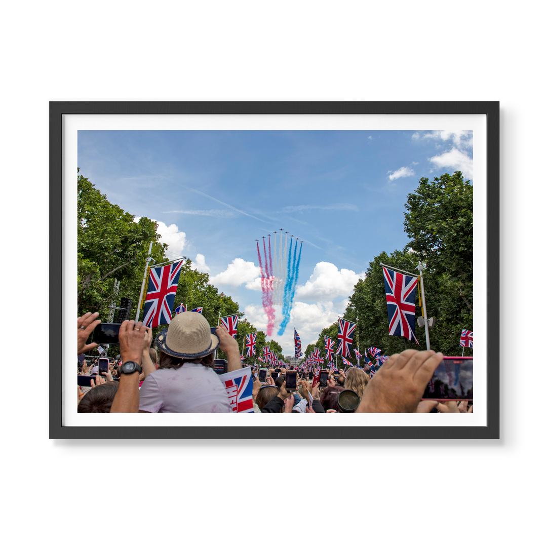Red Arrows photo print collection featuring dynamic aerial displays by the Royal Air Force’s elite aerobatic team.