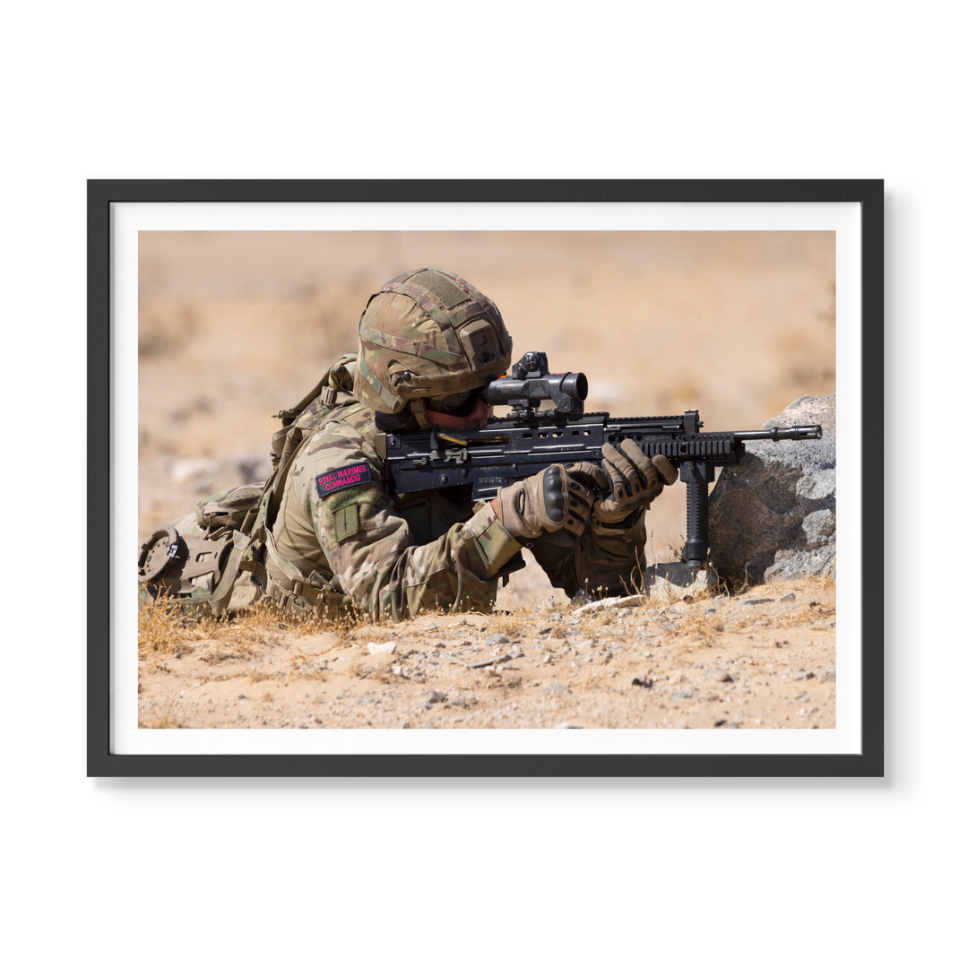 Royal Marines Commandos photo print collection featuring elite amphibious troops of the Royal Navy in training, combat, and ceremonial roles