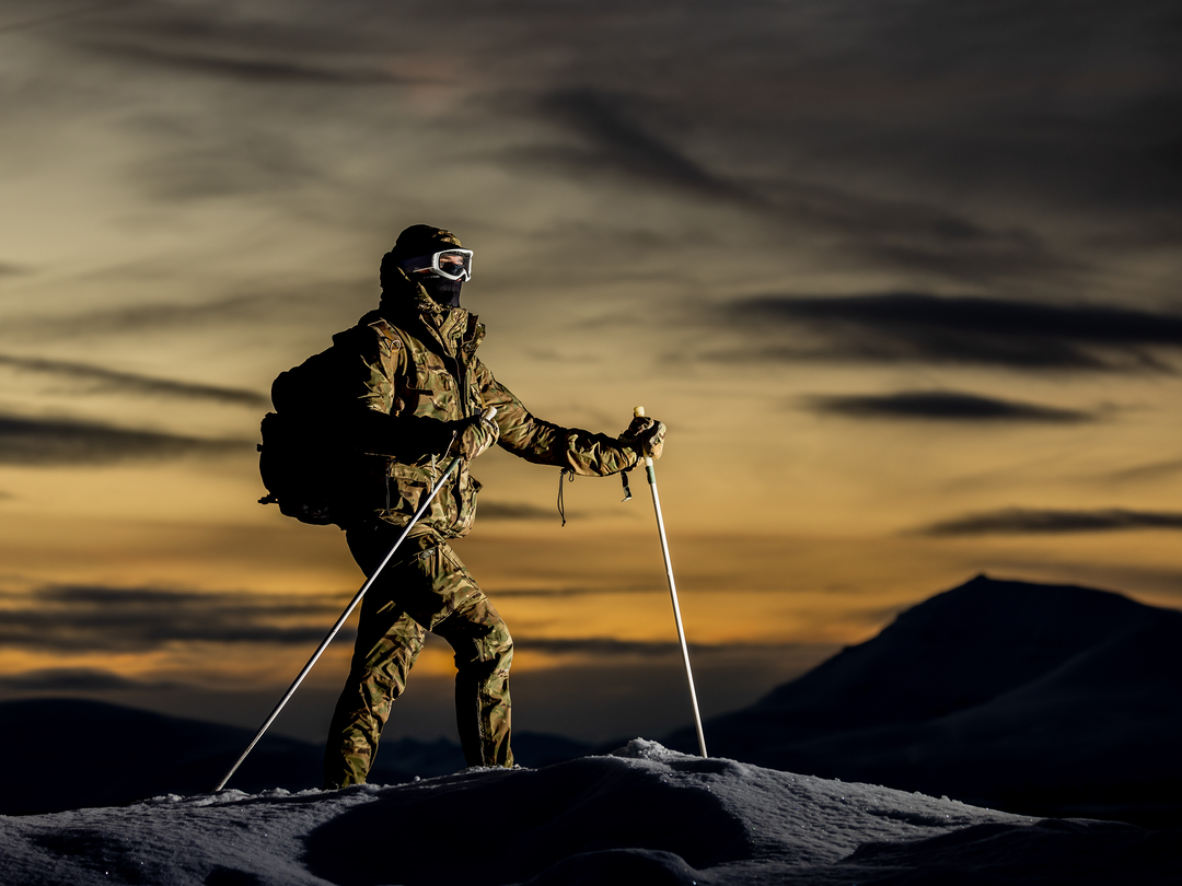 Royal Marine Commando with skis at sunset Photo Print Hampshire Prints 6 x 4 No Frame No