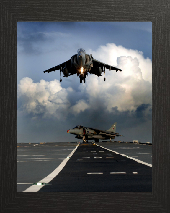 Harrier GR9 Jet Hovering Photo Print - Royal Navy Aircraft Hampshire Prints 10 x 8 Black Frame No