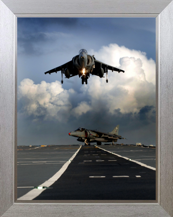 Harrier GR9 Jet Hovering Photo Print - Royal Navy Aircraft Hampshire Prints 10 x 8 Silver Frame No