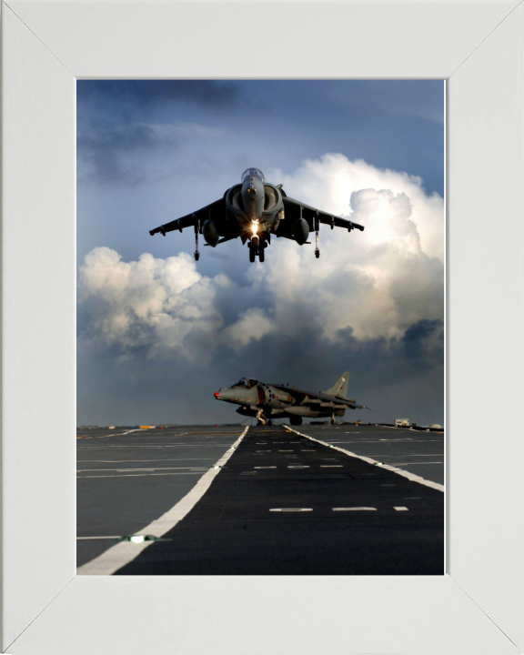 Harrier GR9 Jet Hovering Photo Print - Royal Navy Aircraft Hampshire Prints 10 x 8 White Frame No
