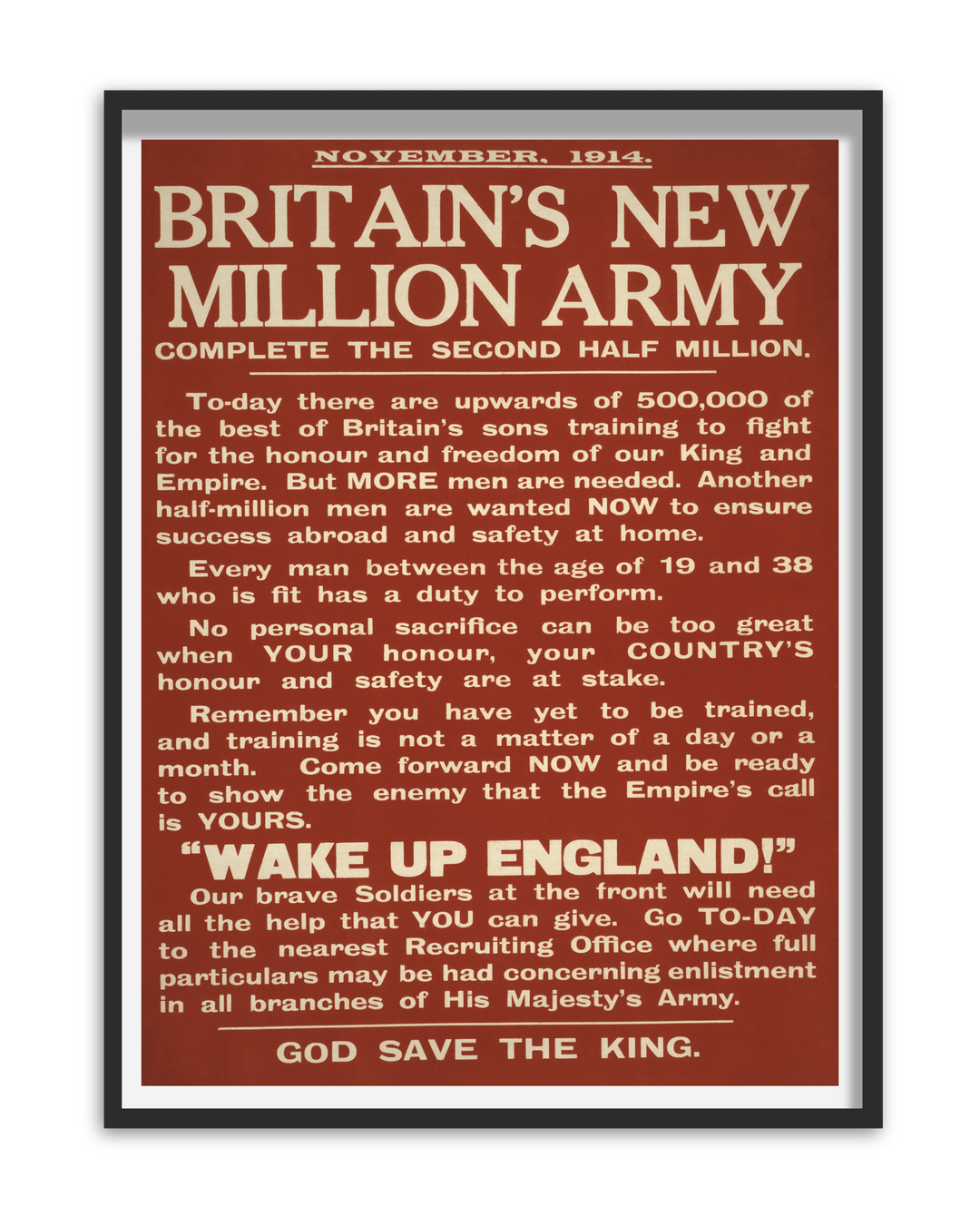 Britain's New Million Men Army | British World War One Recruitment Poster Posters, Prints, & Visual Artwork Hampshire Prints A5