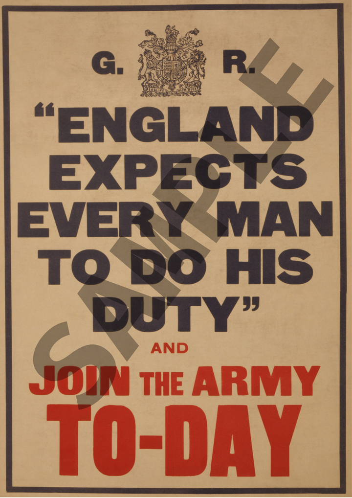 England expects every man to do his duty and join the army to-day | British World War One Recruitment Poster Posters, Prints, & Visual Artwork Hampshire Prints A4