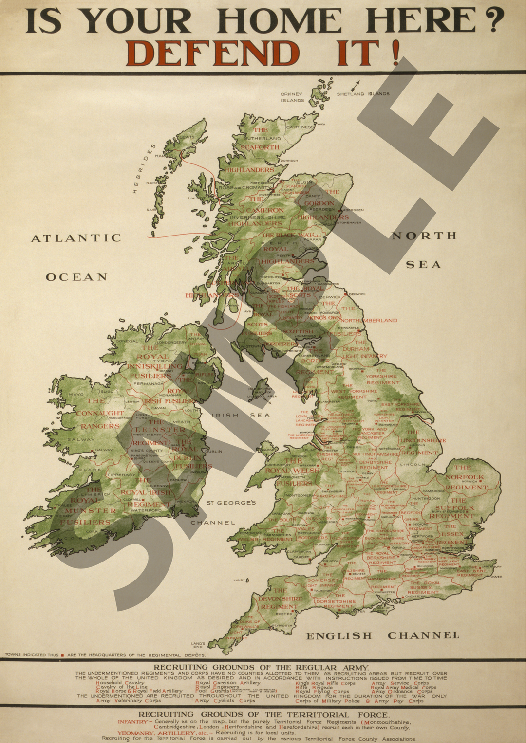 Is Your Home Here? Defend It | British World War One Recruitment Poster Posters, Prints, & Visual Artwork Hampshire Prints A4