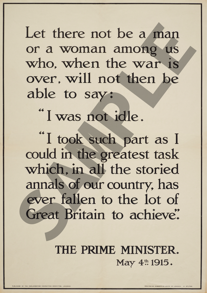 Let there not be a man or woman among us | World War One Recruitment Poster Posters, Prints, & Visual Artwork Hampshire Prints A4