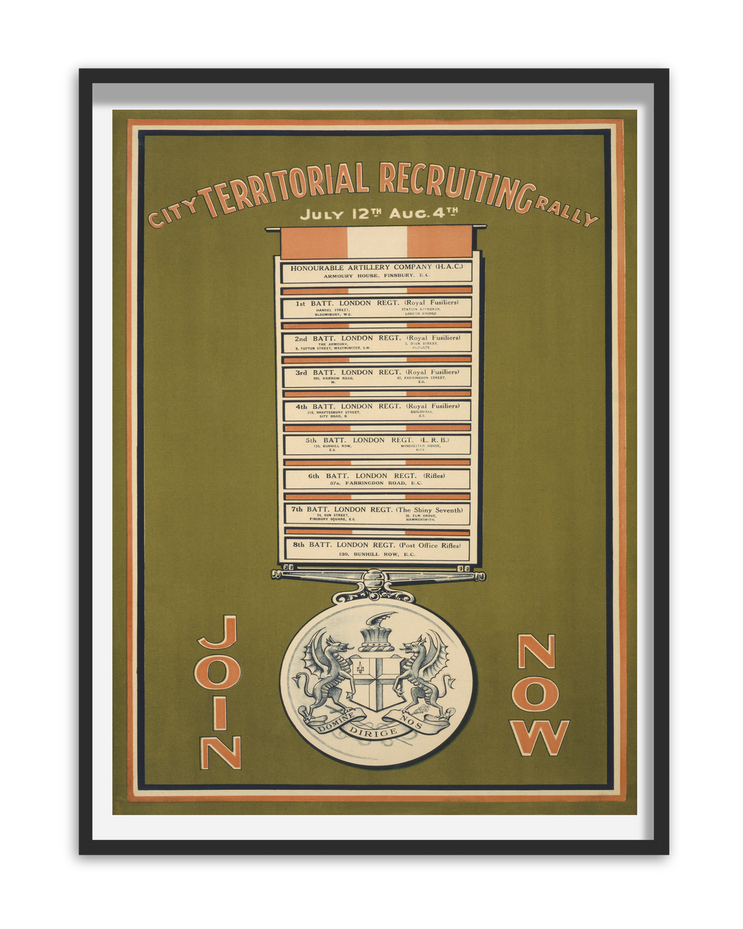 City Territorial Recruiting Rally | World War One Recruitment Poster Posters, Prints, & Visual Artwork Hampshire Prints A5