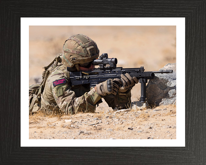 Royal Marine Commando firing Weapon Photo Print - 30 Commando Hampshire Prints 10 x 8 Black Frame Yes