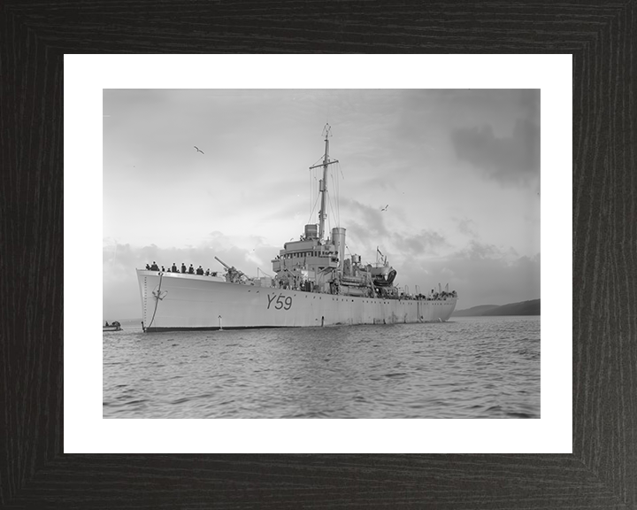 HMS Fishguard (Y59) Photo Print - At Anchor - Royal Navy Banff Class Sloop Hampshire Prints 10 x 8 Black Frame Yes
