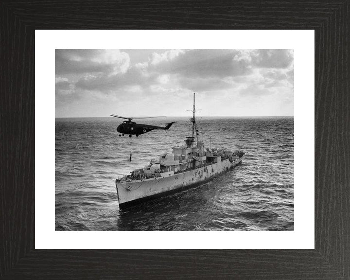 HMS Pheasant (F49) (U49) Photo Print - With Helicopter - Royal Navy Black Swan Class Sloop Hampshire Prints 10 x 8 Black Frame Yes