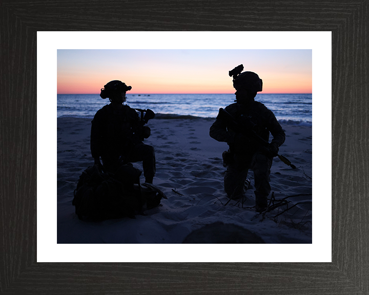 Royal Marine Commandos silhouettes at sunset Photo Print Hampshire Prints 10 x 8 Black Frame Yes