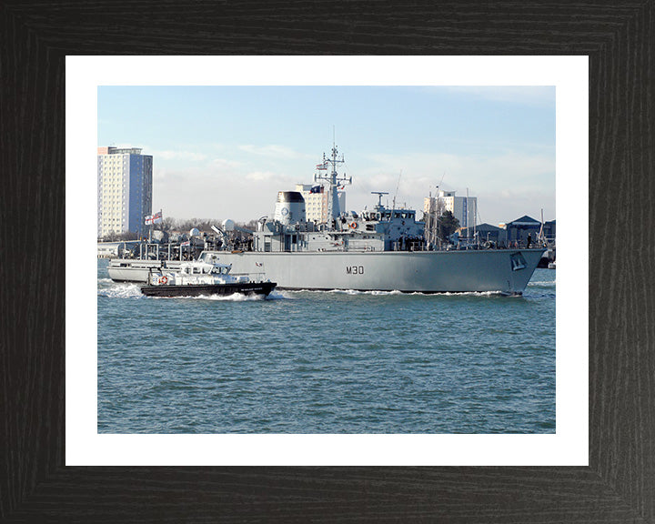 HMS Ledbury (M30) Photo Print - Entering Portsmouth Harbour - Royal Navy Hunt Class Minesweeper Hampshire Prints 10 x 8 Black Frame Yes