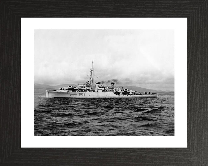 HMS Redpole (U69) Photo Print - Port Beam View - Royal Navy Black Swan Class Sloop Hampshire Prints 10 x 8 Black Frame Yes