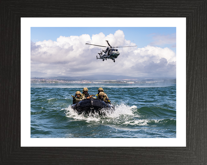 Royal Marines Commandos with Wildcat Helicopter Photo Print - 47 Commando Hampshire Prints 10 x 8 Black Frame Yes