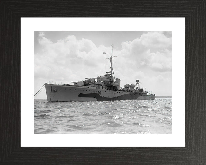 HMS Stork (L81) Photo Print - At Anchor - Royal Navy Bittern Class Sloop Hampshire Prints 10 x 8 Black Frame Yes