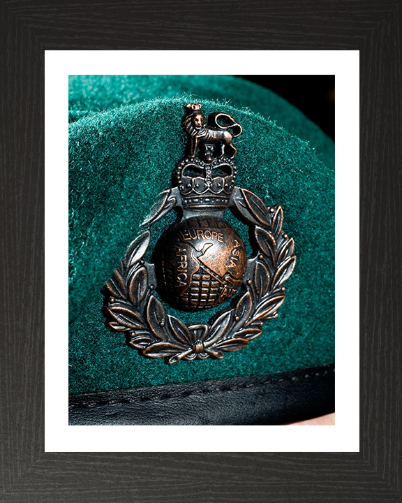 Royal Marine Commando Green Beret and badge closeup Photo Print Hampshire Prints 10 x 8 Black Frame Yes