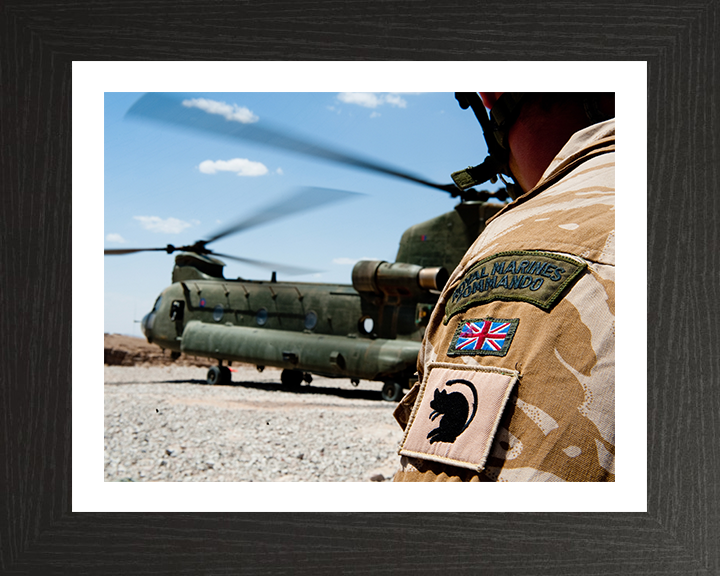 Royal Marines Commando and Chinook Photo Print - 40 Commando Hampshire Prints 10 x 8 Black Frame Yes