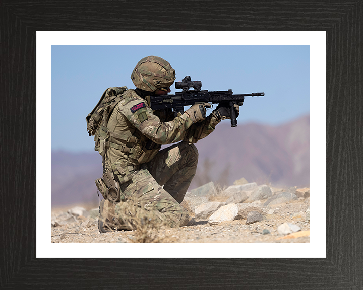Royal Marine Commando Kneeling and firing Photo Print - 30 Commando Hampshire Prints 10 x 8 Black Frame Yes