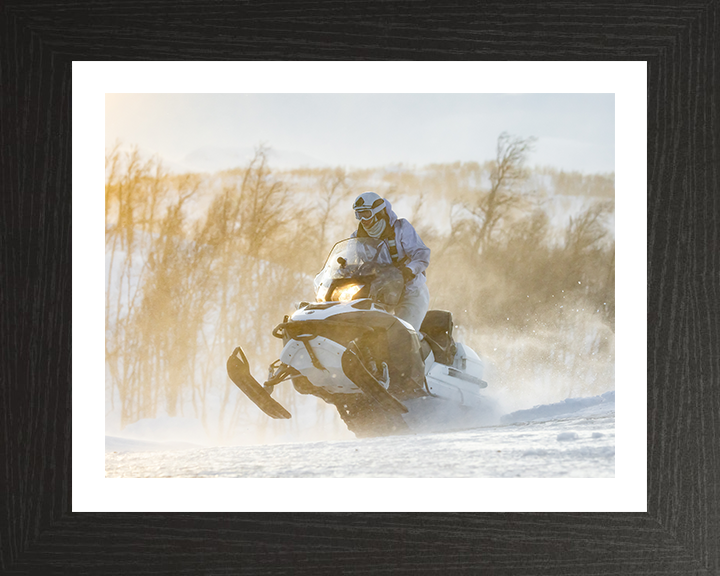 Royal Marine Commando on a Snowmobile Photo Print - SRS Hampshire Prints 10 x 8 Black Frame Yes
