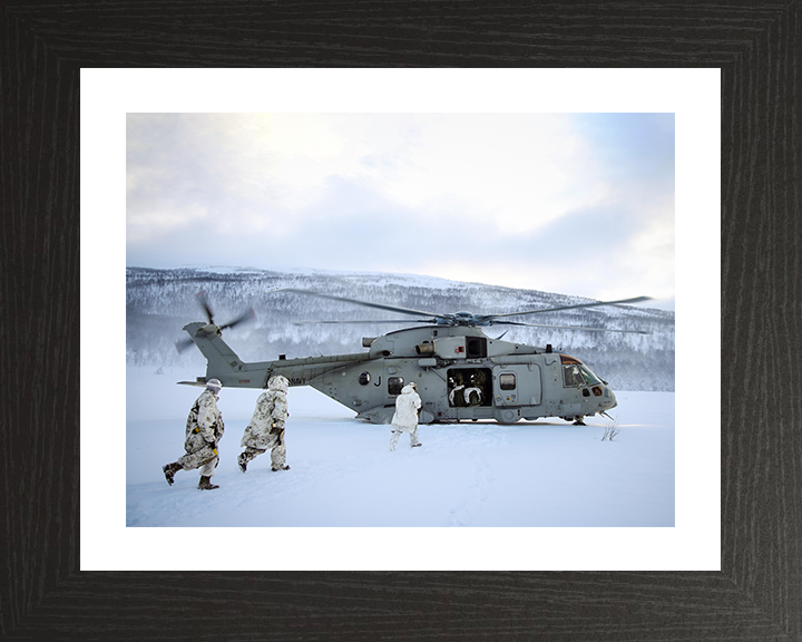 Royal Marine Commandos Board a Merlin Helicopter Photo Print - 45 Commando Hampshire Prints 10 x 8 Black Frame Yes
