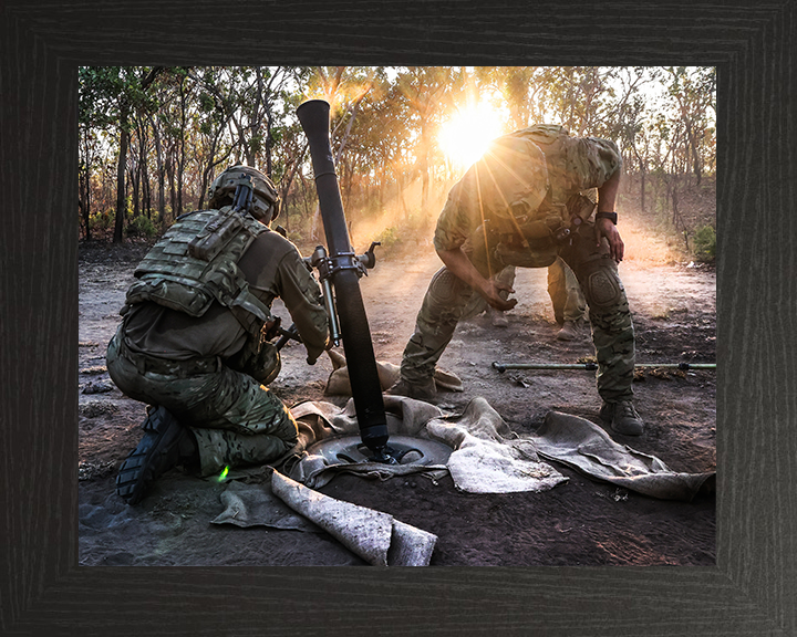 Royal Marine Commandos Mortar Team Photo Print - 40 Commando Hampshire Prints 10 x 8 Black Frame No