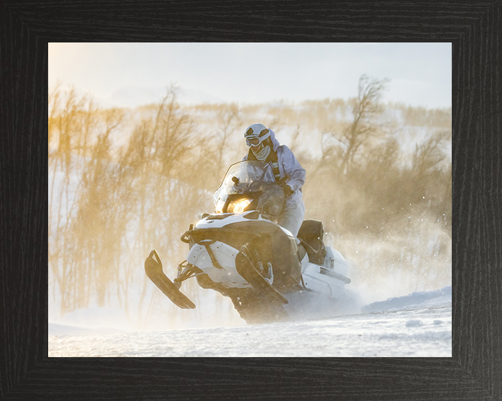 Royal Marine Commando on a Snowmobile Photo Print - SRS Hampshire Prints 10 x 8 Black Frame No