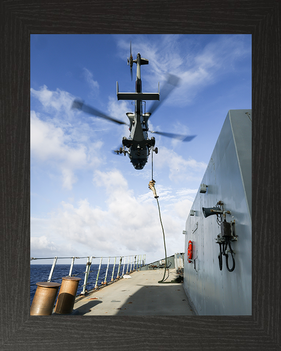 Royal Marine Commando Fast Roping To HMS Dauntless Photo Print - 42 Commando Hampshire Prints 10 x 8 Black Frame No