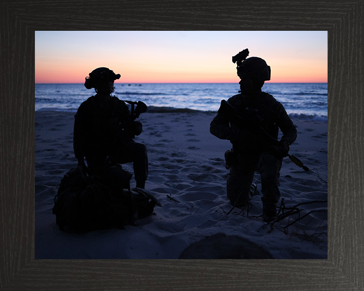 Royal Marine Commandos silhouettes at sunset Photo Print Hampshire Prints 10 x 8 Black Frame No