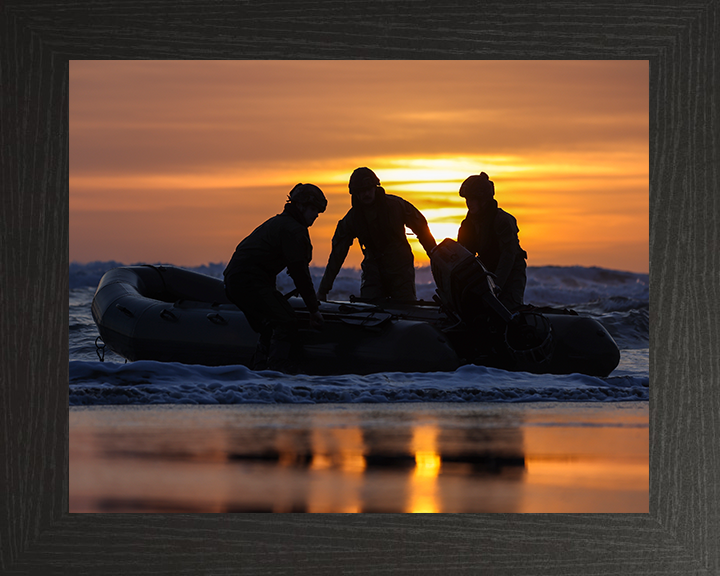 Royal Marines beach Landing at sunset Photo Print - 47 Commando Hampshire Prints 10 x 8 Black Frame No