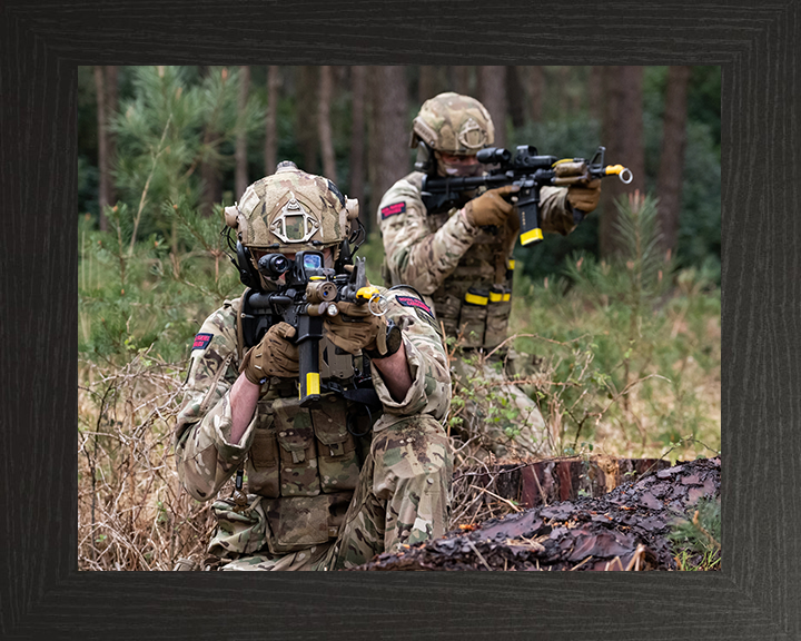 Two Royal Marines Commandos with weapons Photo Print - Bravo Company Hampshire Prints 10 x 8 Black Frame No