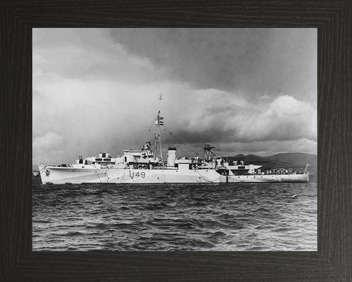 HMS Pheasant (F49) (U49) Photo Print - Port Beam View - Royal Navy Black Swan Class Sloop Hampshire Prints 10 x 8 Black Frame No