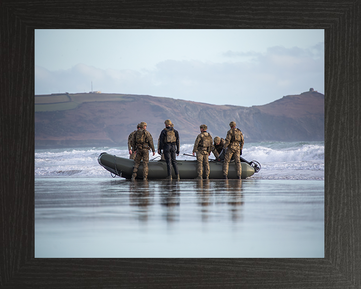 Royal Marines Commandos with Rigid Hull Inflatable Boat Photo Print - 47 Commando Hampshire Prints 10 x 8 Black Frame No