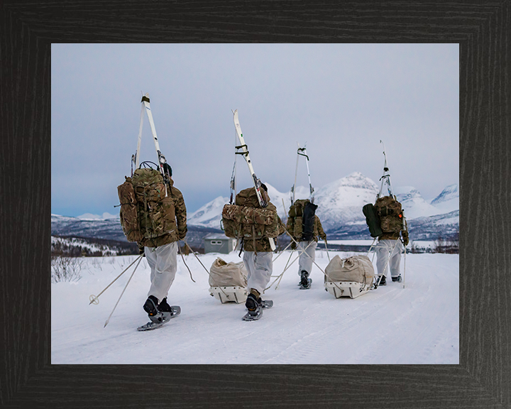 Royal Marines Commandos yomping in snow shoes Photo Print Hampshire Prints 10 x 8 Black Frame No