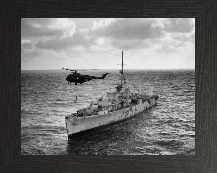 HMS Pheasant (F49) (U49) Photo Print - With Helicopter - Royal Navy Black Swan Class Sloop Hampshire Prints 10 x 8 Black Frame No