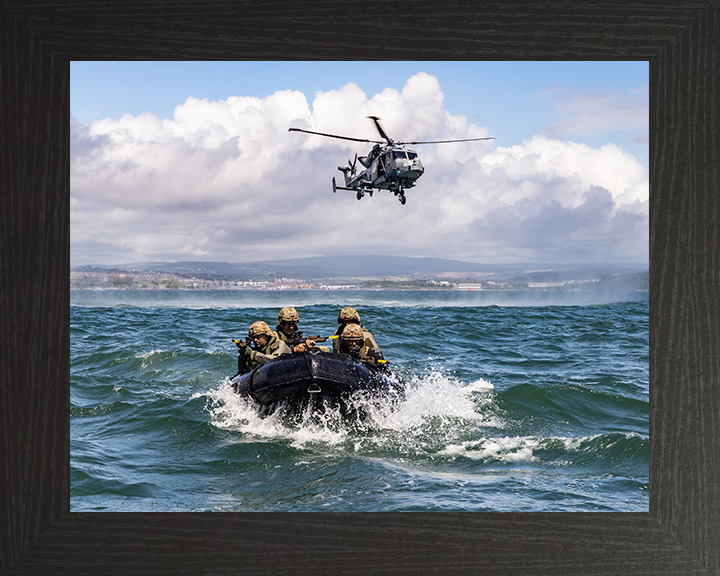 Royal Marines Commandos with Wildcat Helicopter Photo Print - 47 Commando Hampshire Prints 10 x 8 Black Frame No