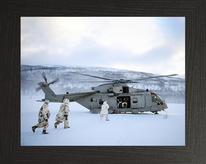 Royal Marine Commandos Board a Merlin Helicopter Photo Print - 45 Commando Hampshire Prints 10 x 8 Black Frame No