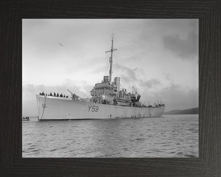 HMS Fishguard (Y59) Photo Print - At Anchor - Royal Navy Banff Class Sloop Hampshire Prints 10 x 8 Black Frame No