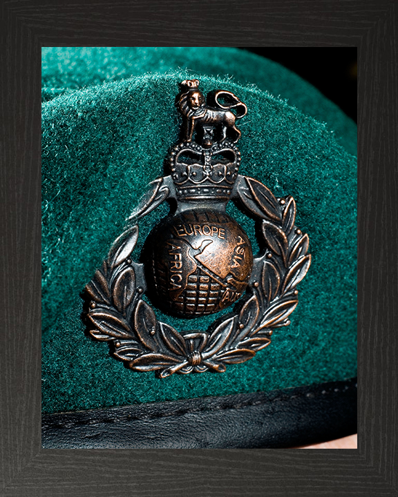 Royal Marine Commando Green Beret and badge closeup Photo Print Hampshire Prints 10 x 8 Black Frame No
