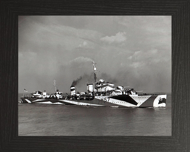 HMS Hesperus (H57) Photo Print - Starboard View - Royal Navy H Class Destroyer Hampshire Prints 10 x 8 Black Frame No