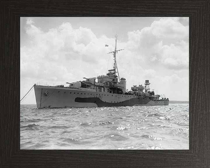 HMS Stork (L81) Photo Print - At Anchor - Royal Navy Bittern Class Sloop Hampshire Prints 10 x 8 Black Frame No