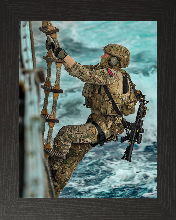 Royal Marine Commando on pilot Ladder boarding Photo Print Hampshire Prints 10 x 8 Black Frame No