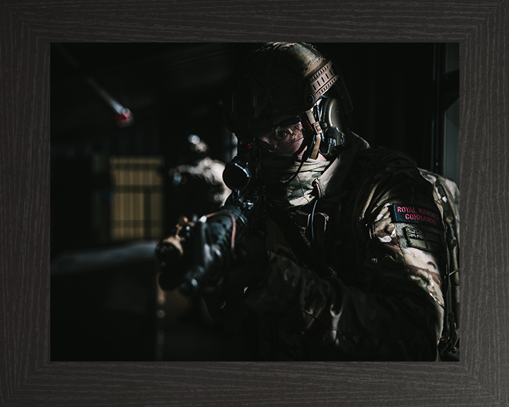 Royal Marines Commando in the shadows Photo Print Hampshire Prints 10 x 8 Black Frame No