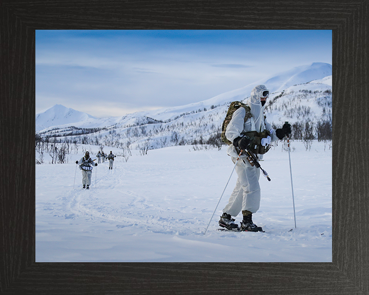 Royal Marines Commandos Skiing Photo Print - 45 Commando Hampshire Prints 10 x 8 Black Frame No