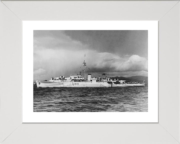 HMS Pheasant (F49) (U49) Photo Print - Port Beam View - Royal Navy Black Swan Class Sloop Hampshire Prints 10 x 8 White Frame Yes