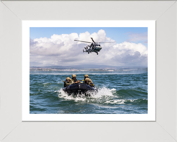 Royal Marines Commandos with Wildcat Helicopter Photo Print - 47 Commando Hampshire Prints 10 x 8 White Frame Yes