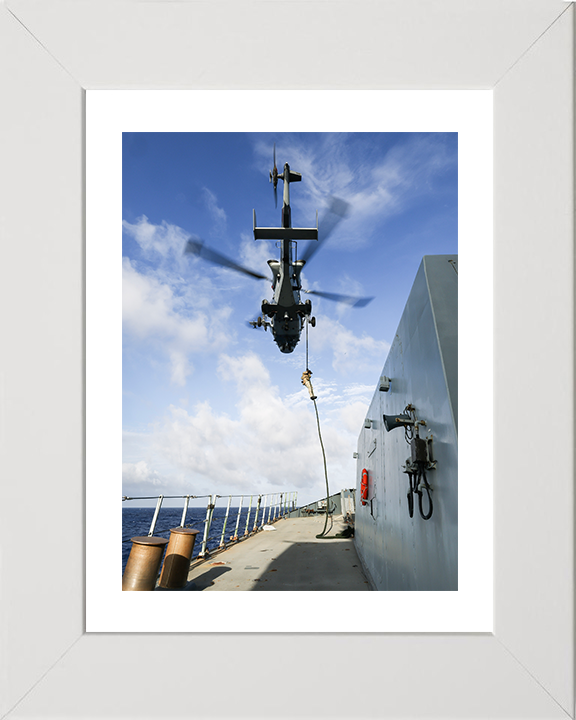 Royal Marine Commando Fast Roping To HMS Dauntless Photo Print - 42 Commando Hampshire Prints 10 x 8 White Frame Yes
