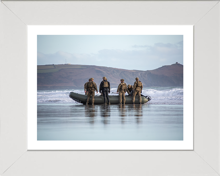 Royal Marines Commandos with Rigid Hull Inflatable Boat Photo Print - 47 Commando Hampshire Prints 10 x 8 White Frame Yes