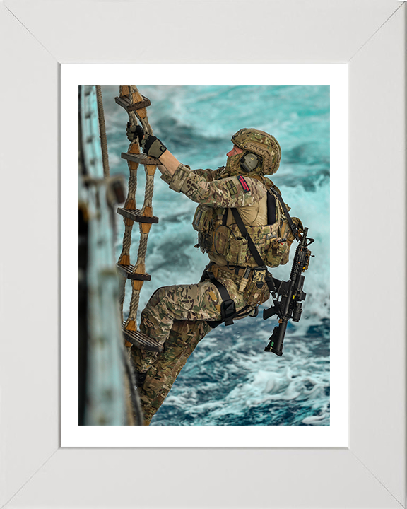 Royal Marine Commando on pilot Ladder boarding Photo Print Hampshire Prints 10 x 8 White Frame Yes