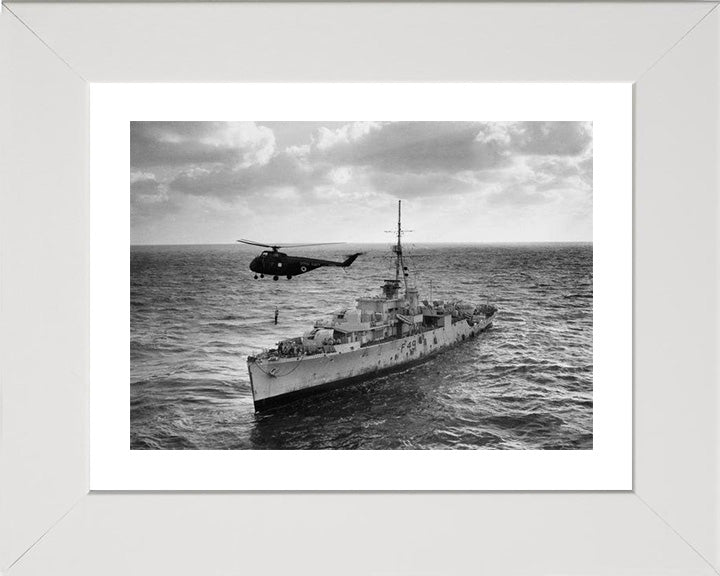 HMS Pheasant (F49) (U49) Photo Print - With Helicopter - Royal Navy Black Swan Class Sloop Hampshire Prints 10 x 8 White Frame Yes